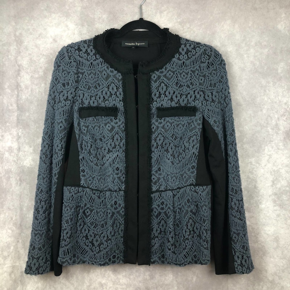 Nanette Lepore Blazer Womens‎ 10 Gray Black Knit Jacket Career Office Corpcore